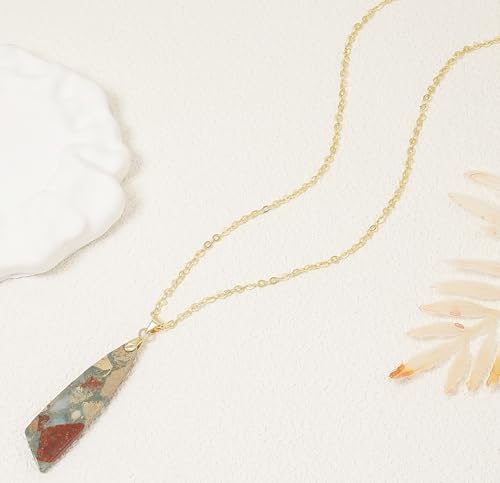 Nature Stone Necklaces for Women Boho Pendant Necklace 18K Gold Chain Necklaces - color: Beige Gold