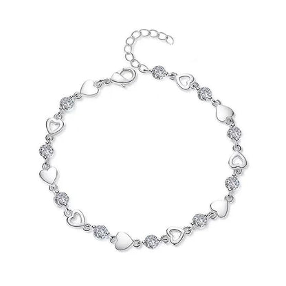 Love Heart Charm Chain Bracelet for Women, Silver Bangle with Zircon Fashion Jewelry Gifts