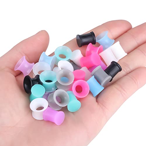 Juway Oveta Ear Gauges for Ear Silicone Ear Plugs Soft Flexible Silicone Gauge Saddle Silicone Ear Plugs and Tunnels 6mm-20mm(16 Pairs) - color: 32PCS 8mm(0GA)