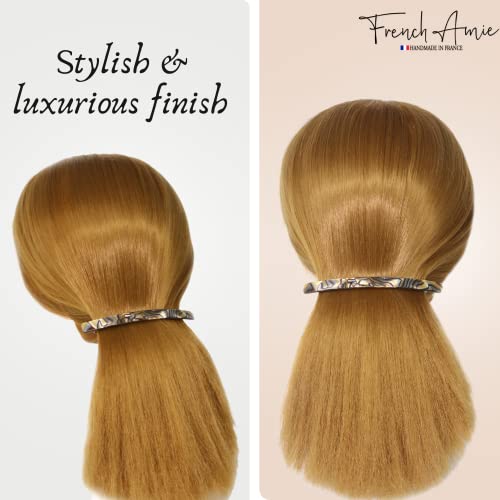 French Amie Long and Thin Onyx Large 4 Inch Hair Clip Barrette | Handmade Automatic For Girls Women Teens Adults Everyday Style - color: Onyx
