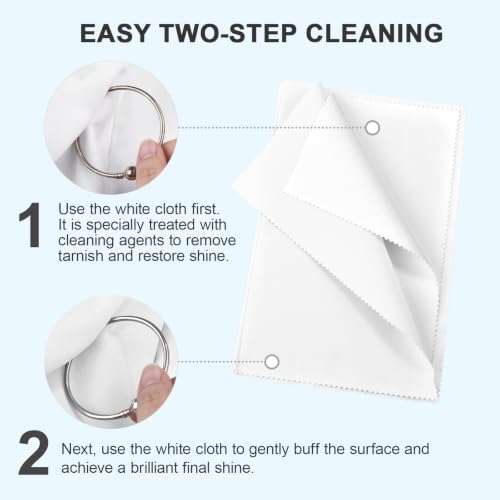 SEVENWELL Silver Polishing Cloth, 2PCS Large Jewelry Cleaning Cloths | Dual-Layer Cleaning, Large 10" × 12", Reusable, Removes Tarnish, Restores Shine, For Sterling Silver, Gold & Platinum - color: White