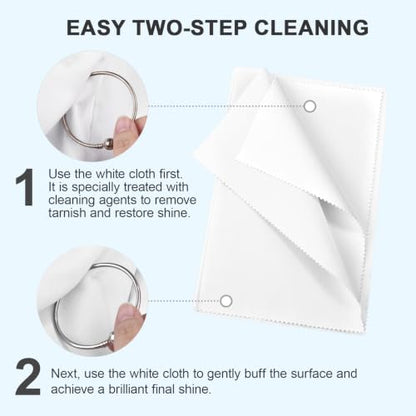 SEVENWELL Silver Polishing Cloth, 2PCS Large Jewelry Cleaning Cloths | Dual-Layer Cleaning, Large 10" × 12", Reusable, Removes Tarnish, Restores Shine, For Sterling Silver, Gold & Platinum - color: White