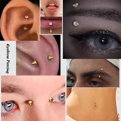 16G Eyebrow Piercing Jewelry Rook Earrings for Women Internal Thread Curved Barbell CZ Eyebrow Rings Vertical Labret Lip Jewelry Ear Rook Stud Small Tiny Belly Button Ring 6mm/8mm/10mm - color: Gold