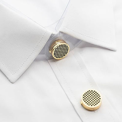 Mens Button Covers Tuxedo Shirt Cufflinks Alternative | Fake cufflinks and alternative fashion jewelry accessories for mens formal business dress shirts suits and groomsmen - color: A black Golden
