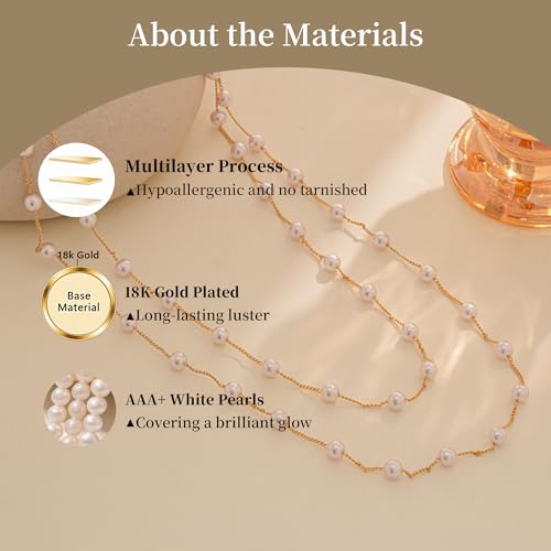 Pearls Necklaces for Women-18K Gold Plated Layered Gold Pearl Necklaces Dainty White Pearls Choker Necklace Chain Pearl Necklace for Women Elegant Valentines Gifts - color: Double-layer