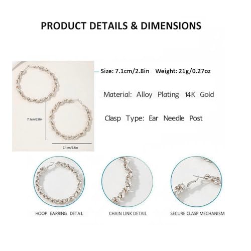 Large Hoop Earrings for Women Trendy, Dainty 70mm Gold/Silver Plated Huggie Hoops Hypoallergenic Post Fashion Statement Jewelry - style: Silver