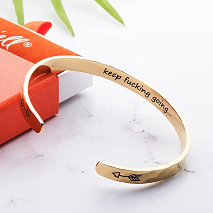 Bracelet - Gifts for Women – Inspirational, Friendships, Love, Mom, Daughters, Sisters, Christian, Graduations, Memorials & Wedding Gifts – 100+ Phrases – Stainless Steel, Gift Ready - color: BADASS Gift - Keep F##king Going - GOLD