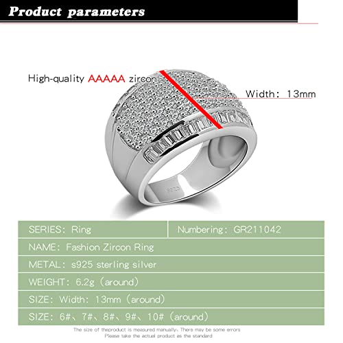 Dankadi Luxury Women Platinum Plated Solid 925 Sterling Silver Ring 5A Cubic Zircon Inlaid Dense Wedding Ring Sizes 6-10# Fashion Jewelry Gift Party Accessories