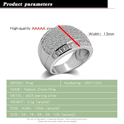 Dankadi Luxury Women Platinum Plated Solid 925 Sterling Silver Ring 5A Cubic Zircon Inlaid Dense Wedding Ring Sizes 6-10# Fashion Jewelry Gift Party Accessories