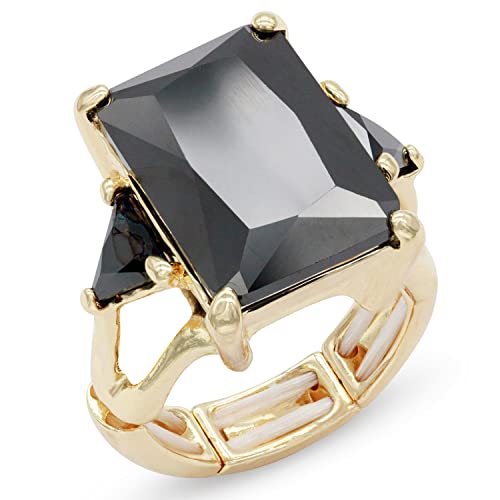 Lavencious Big Bold Radiant CZ Stones Stretch Rings for Women Size for 7-9 - color: Black