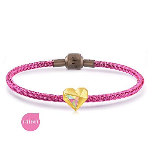 CHOW SANG SANG 999 24K Solid Gold Love Heart Mini Charm Bracelet for Women 91836C - size: 6.69 inches