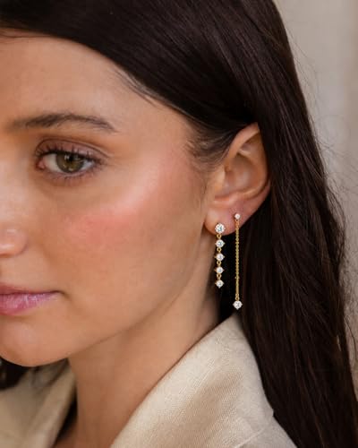 Dangle Earrings for Women - 14K Gold/White Gold/Rose Gold Plated Butterfly Heart Star Hoop Chain Long Tassel Cubic Zirconia CZ Dangle Earrings - color: gold Linear Earrings