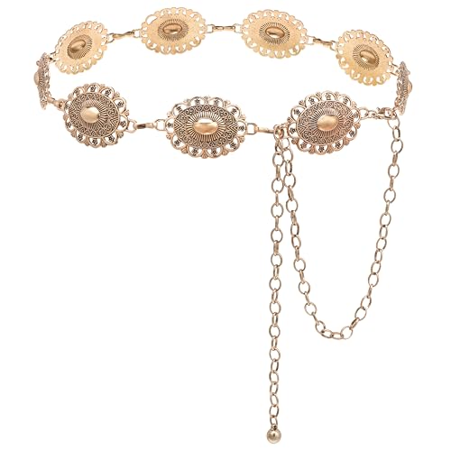 NEOREAL Western Chain Belt for Women Girls Metal Waist Belts Cowgirl Cowboy Outfits Accessory for Jeans Dresses - color: Gold, size: Length 45 inches
