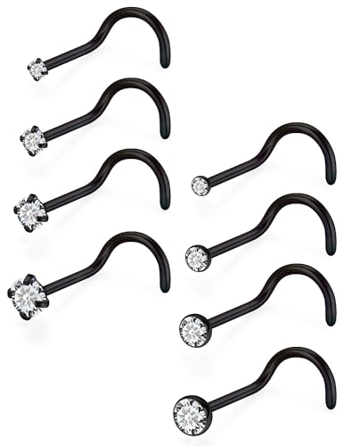 18G 20G 22G Titanium Stainless Surgical Steel Nose Rings Studs for Women L Shaped Nose Studs Screw Nose Ring Piercing Jewelry for Women Men Diamond CZ 1.5mm 2mm 2.5mm 3mm Silver Black Gold - style: 22g/Clear CZ/Screw/Black