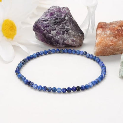 Healing Crystal Bracelet Clear Quartz Faceted Beaded Bracelets for Women Men 3mm Natural Stone Adjustable Handmade Stretch Bracelet Reiki Spiritual Jewelry Fashion Gifts - color: Lapis Lazuli