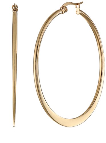 Amazon Essentials Gold Plated or Stainless Steel Flattened Hoop Earrings - color: Yellow Gold, size: 40 mm
