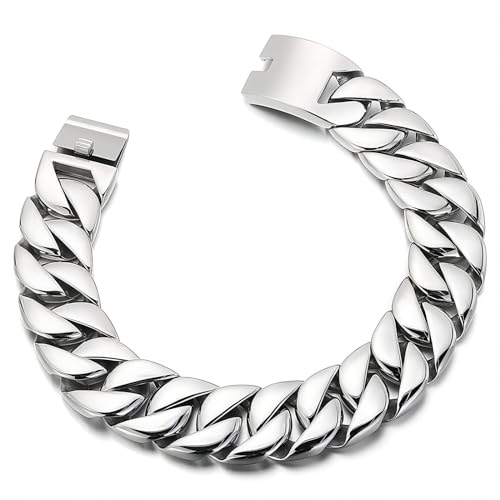 SDA Wide Chunky Gold Chain Necklace - Heavy and Waterproof 316L Surgical Steel with 18K Gold Plating for Modern Men and Women into Hip Hop Fashion - color: B476-32mm-White Gold