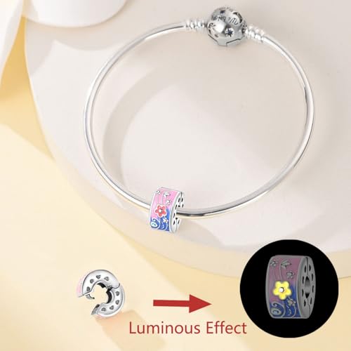 925 Sterling Silver Bead Charm for Pandora Bracelets and Necklaces,Pink Bow Cherry Butterfly Blue Ocean Pendant Bead Charms Jewelry Present Valentines Gifts for Wife/Girlfriend Women - style: Flower Secure Clip spacer stopperBead