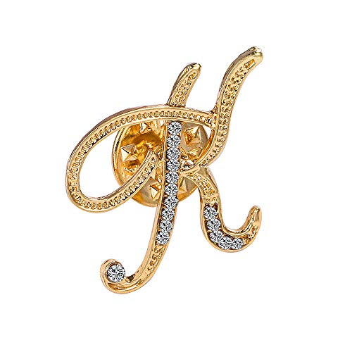 Initial Letter Brooch Pin Small Lapel Pin Tie Tack Name Personalized Gifts for Women Men Gold A-Z - style: K