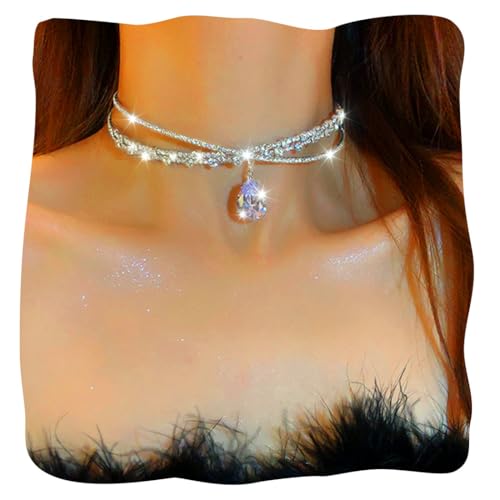 JEAIRTS Rhinestone Choker Necklace Silver Diamond Chain Jewerly for Women | Sparkly Multi-row Crystal Chokers Women's Wedding Prom Formal Jewelry Accessories - color: Style 4