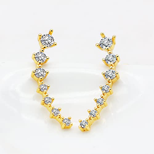 925 Sterling Silver Post Cubic Zirconia Ear Crawle Earring For Women 7 Crystal Star Ear Stud Earrings AAA CZ Arrow Ear Climber Hypoallergenic Piercing Gifts For Her - color: Gold color