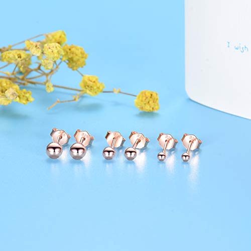 EPIRORA Sterling Silver Stud Earrings for Women- 3 Pairs Tiny Ball Stud Earrings Round CZ Cubic Zirconia Earrings Pearl Earrings Set Cartilage Small Tragus Earrings(2mm,3mm,4mm) - style: Ball earrings(2mm,3mm,4mm)-18k Rose gold plated