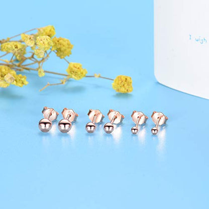 EPIRORA Sterling Silver Stud Earrings for Women- 3 Pairs Tiny Ball Stud Earrings Round CZ Cubic Zirconia Earrings Pearl Earrings Set Cartilage Small Tragus Earrings(2mm,3mm,4mm) - style: Ball earrings(2mm,3mm,4mm)-18k Rose gold plated