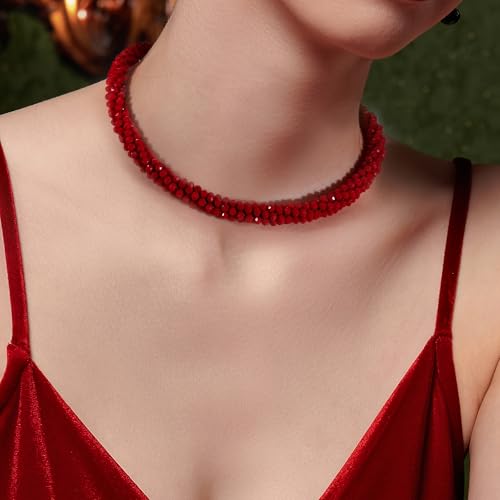 Hand Knotted Beads Statement Necklace Bracelet Jewelry Set Artificial Crystal Choker for Women- Handmade Beaded Strand Sparkly Faceted Crystal Rondelle-17inches, 30 Colors - color: Slivery