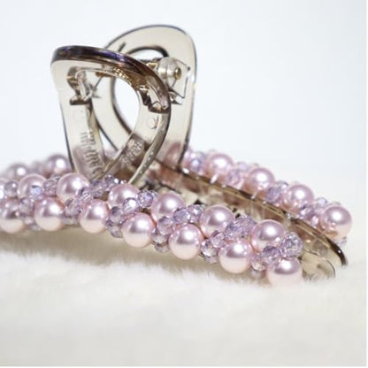 Zayra Faux Pearl Hair Claw Clips with Clear Crystal Beads for Women Handmade Luxury Non Slip Strong Hold Hair Clips Elegant Styling Clips for Party Daily Wear & Gift (Purple pink) - color: Purple pink
