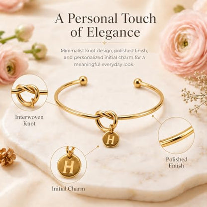 LemonRose Initial Bracelets for Women - Dainty Tie the Knot Letter A-Z 14K Gold Plated for Women Gold Cuff Bracelet for Womens Jewelry Personalized Bridesmaid Proposal Gifts - color: Gold H