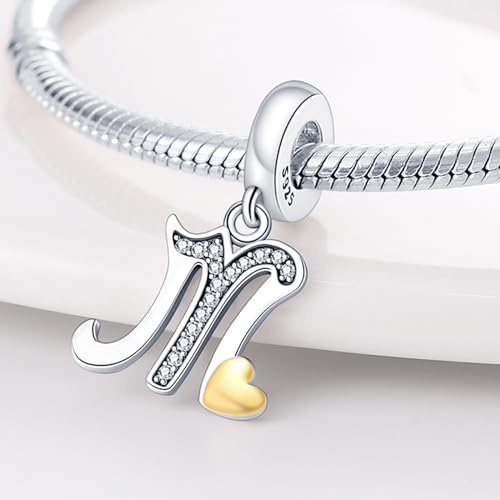 HappyStar Sterling Silver Letter Charms for Bracelets Alphabet Initial Dangle Charms Bead fit Pandora Bracelets Jewelry Gifts for Women - color: Letter charms M