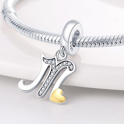 HappyStar Sterling Silver Letter Charms for Bracelets Alphabet Initial Dangle Charms Bead fit Pandora Bracelets Jewelry Gifts for Women - color: Letter charms M