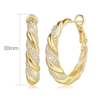 SANDRA REDD Gold Hoop Earrings for Women 14K Gold Earrings for Women | Chunky Gold Hoop Earrings Cubic Zirconia 14K Gold Hoop Earrings Mesmerizing Twisted Hoops Earrings for Women 25/30mm - size: 30mm