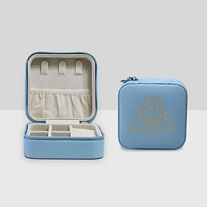 The Wedding Party Store Monogrammed Customized Small Compact Travel Jewelry Box Organizer Case (Sky Blue) - color: Sky Blue