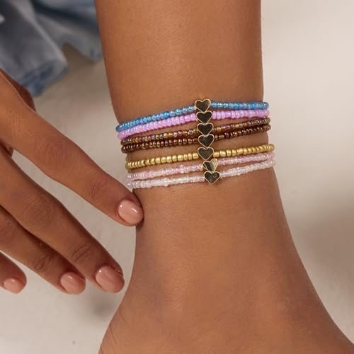 Cicy Bell Boho Ankle Bracelets Set for Women Beach Jewelry Bead Anklets | Hawaiian Shell Starfish Charm,Adjustable,Waterproof Non Tarnish,Summer Vacation Foot Jewelry - color: Gold F