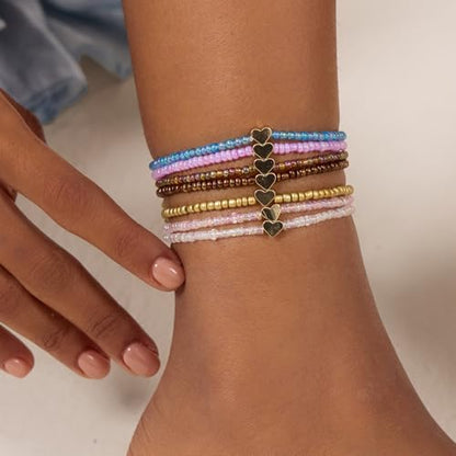 Cicy Bell Boho Ankle Bracelets Set for Women Beach Jewelry Bead Anklets | Hawaiian Shell Starfish Charm,Adjustable,Waterproof Non Tarnish,Summer Vacation Foot Jewelry - color: Gold F