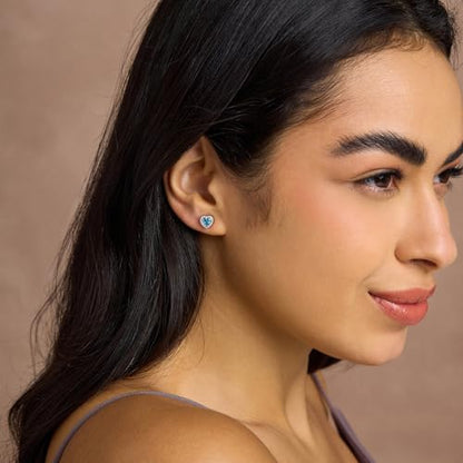 CoBi Halo Stud Earrings for Women, Cubic Zirconia Earrings, Birthstone Heart Earrings Simulated Diamond Valentine's Day - color: Aquamarine