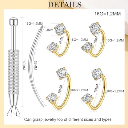 Horseshoe Nose Ring for Women, 20G 18G 16G Surgical Steel Nose Hoops, Multi-Purpose Nose Piercing Jewelry for Cartilage Helix Tragus Labret Septum Lips Ears - color: 16G-Gold 8MM&10MM