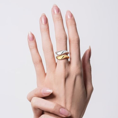 Stacking Rings for Women Gold Plated Wavy Pinky Thumb Ring Stack Size 4-9 - color: Gold2