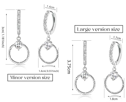 Sterling Silver Hoop Earrings with Drop Dangle for Women Hypoallergenic Twisted Earrings Huggie Hoop Earrings with Charms Trendy Cubic Zirconia Loop Earrings with Dangling Fashion Earring Gift for Her - size: Small