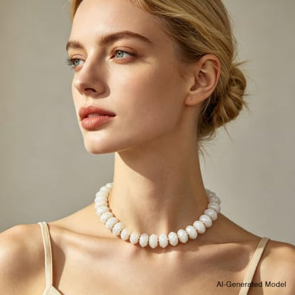 Colorful Chunky Acrylic Beaded Choker Necklaces for Women | Multicolor Faceted Beads, Sturdy Metal Chain, Adjustable Detachable, Lightweight, Summer Boho, Sparkly Statement Jewelry Gift - color: White