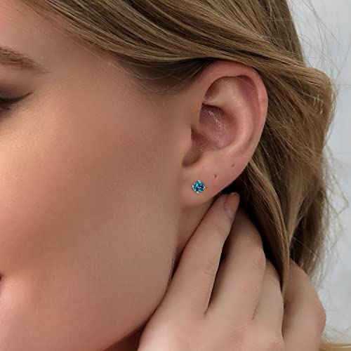 Gem Stone King 14K Gold Gemstone Birthstone Stud Earrings For Women Men | 4MM Round Cut | Solitaire Gold Studs with Secure Backs | Fine Jewelry for Her Him Mom Dad Wife - color: London Blue Topaz-November