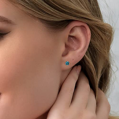 Gem Stone King 14K Gold Gemstone Birthstone Stud Earrings For Women Men | 4MM Round Cut | Solitaire Gold Studs with Secure Backs | Fine Jewelry for Her Him Mom Dad Wife - color: London Blue Topaz-November