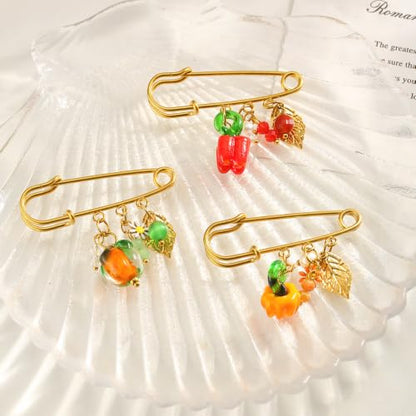 Fall Pumpkin Safety Pin Brooch for Women Leaf with Faux Pearl Daisy Dangle | Stainless Steel, Flower, Acrylic Hanging Lapel Pins, Halloween & Thanksgiving, Sweater Coat Jewelry, Fashion Harvest Season