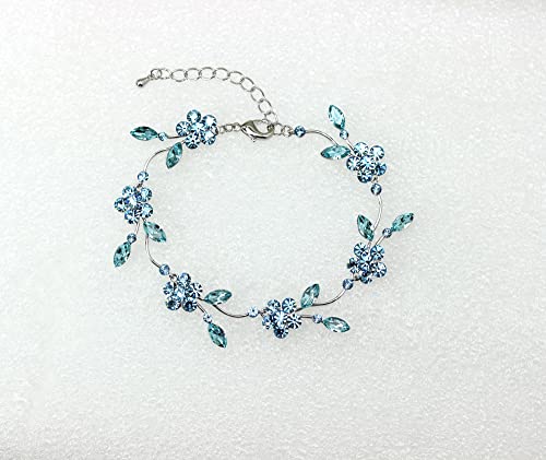 Faship Gorgeous Rhinestone Crystal Floral Necklace Earrings Set - color: Aqua / Matching Bracelet