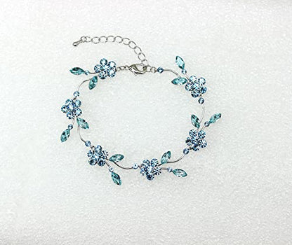 Faship Gorgeous Rhinestone Crystal Floral Necklace Earrings Set - color: Aqua / Matching Bracelet
