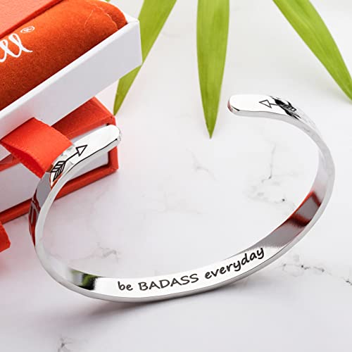 Bracelet - Gifts for Women – Inspirational, Friendships, Love, Mom, Daughters, Sisters, Christian, Graduations, Memorials & Wedding Gifts – 100+ Phrases – Stainless Steel, Gift Ready - color: BADASS Gift - Be BADASS everyday - SILVER