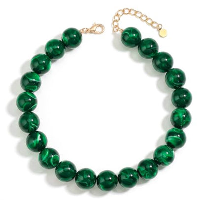 Chunky Beaded Necklace for Women Trendy Boho Collar Statement Necklace Large Round Resin Beads Choker Necklaces Summer Beach Jewelry Gifts - color: Dark Green