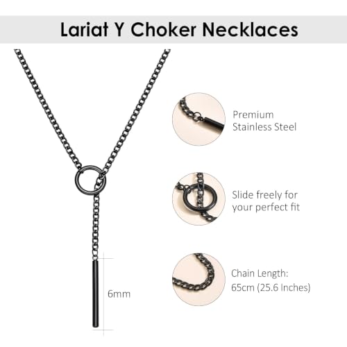 Lariat Y Necklaces Wrap Choker Necklace for Women - Stainless Steel Slip Chain Gothic Black Choker Necklace, Punk Rock Collar Jewelry Gothic Accessories Halloween Wedding Goth Gifts for Women