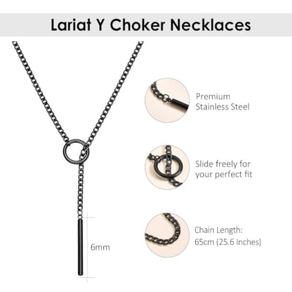 Lariat Y Necklaces Wrap Choker Necklace for Women - Stainless Steel Slip Chain Gothic Black Choker Necklace, Punk Rock Collar Jewelry Gothic Accessories Halloween Wedding Goth Gifts for Women